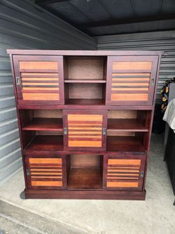 Large Two-Tone Wooden Cabinet Bookcase with Sliding Doors PIER ONE