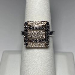 .925 Sterling Silver 1.18ctw Genuine Black And White Diamond Ring Size 7