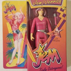 EXCLUSIVE 2022 SDCC. SUPER 7 REACTION FIGURES.  JEM TRULY OUTRAGEOUS. JEM AND THE HOLOGRAMS. JEM/JERRICA 3.75 " ACTION FIGURE. 
