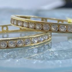 $400 Yellow Gold w Zirconia Oval Hoop Earrings 