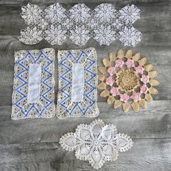 Lot of Vintage Crochet, Chair Arm Rest Covers, and Doilies