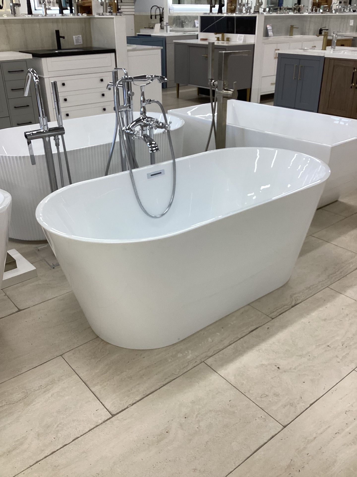 59” Bathroom Freestanding Bathtub New one Piece White Acrylic With Steel Frame With Legs Ready For Pick Up Today