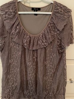 Style & Co Taupe Blouse. Bottom has overlay of veil type Look (shown In pic)