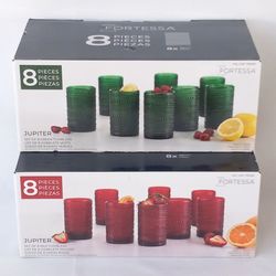 Fortessa Jupiter Hobnail Glass 13oz Tumbler 8-Pack Available in Red or Green $20 Each