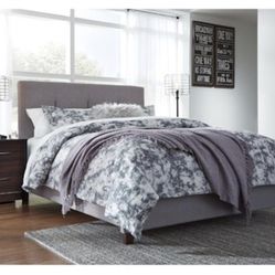 Queen size upholstered bed + mattress and box spring