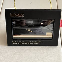 LA-TWEEZ PRO ILLUMINATING TWEEZERS w/ MAGNIFYING MIRROR CASE ~ LED LIGHTED Black