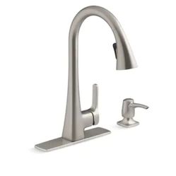 KOHLER Maxton Vibrant Stainless Single Handle Pull-down Kitchen Faucet with Sprayer Function (Deck Plate Included)

