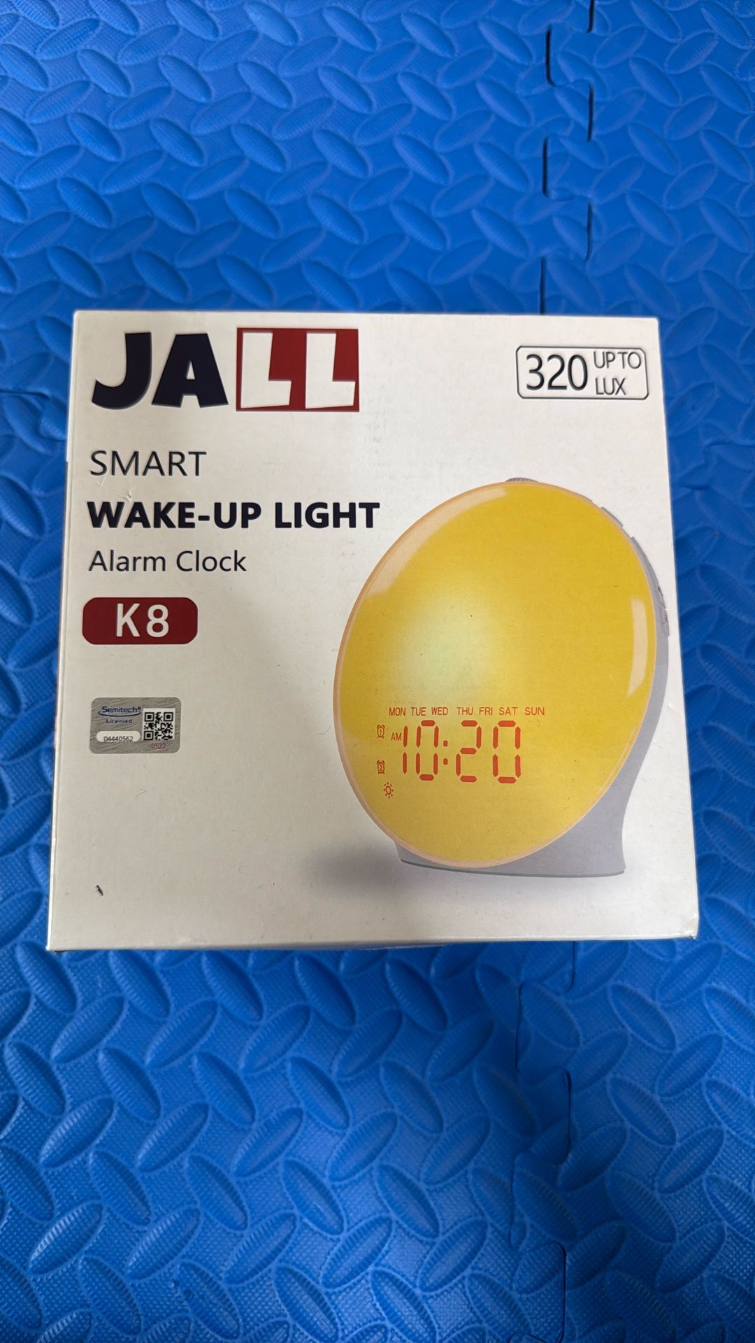 New in box JALL K8 Smart Wake-Up Light Alarm Clock, ideal for kids and adults.