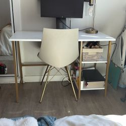 White Desk With Gold Finishes