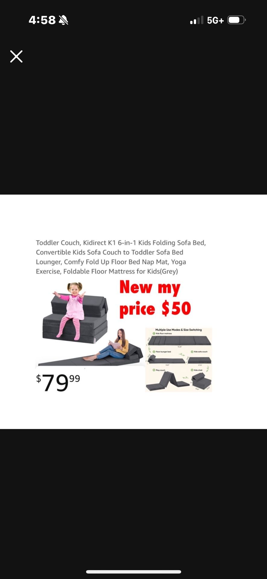 New kids fold out couch bed gray $50 cash only pick up in East Palmdale off 47th