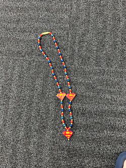 Superman Mardi Gras Bead Beaded Necklace - 3 Superman Decals