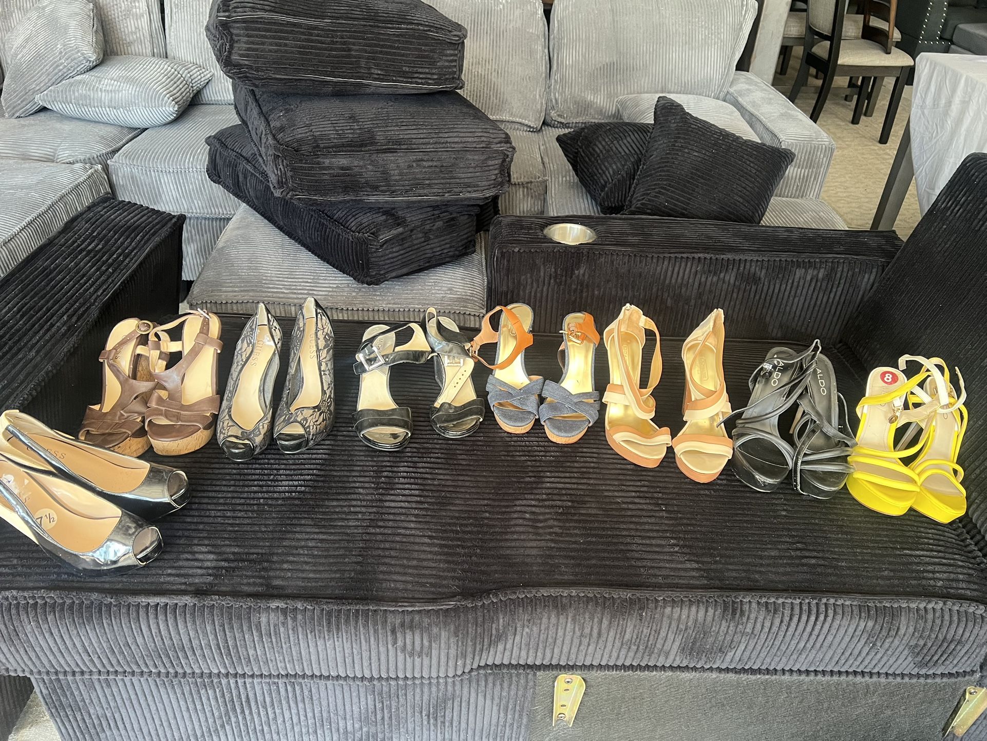 USED BUT VERY GOOD CONDITION 8 Pairs of shoes from Aldo, Coach, Michael Kors and Guess. I want to sell them all together for 120.