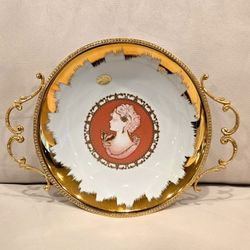 Brand new Elegant Italian Porcelain 24K Gold Decorative Bowl with Two Handles