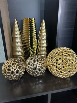 Gold Ceramic Decorative Sculptures Set of 6