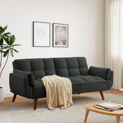 Modern 75 in. Flared Arm Fabric Rectangle Convertible Twin Size Sofa Bed-dark grey