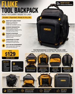 Fluke Pack30 Professional Tool Backpack – Heavy Duty Electrician Tool Bag