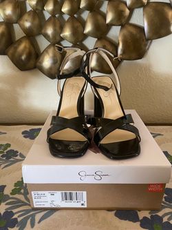 Jessica Simpson Black Patent Strappy Heels Size 9W