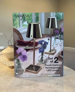 Mikasa Rechargeable 14-inch LED Lamps with Touch Control, Set of 2