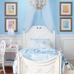Disney Princess Fairytale White Twin Poster Bed And Night Stand