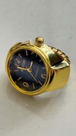 ROXALI Gold Plated Adjustable Watch Ring Round Black Dial Fashion Jewelry
