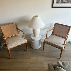 Antique Wooden Bamboo Cane Chairs 
