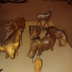 Vintage African Hand Carved Wooden Animals 