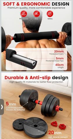 Adjustable Dumbbell Set, 20/33/45/70/90lbs Free Weight Set with Connector, 4 in1 Dumbbells Set Used as Barbell, Kettlebells, Push up Stand, Weight Set