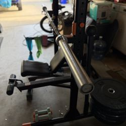 Gym Equipment - Squat Rack, Bench, Barbell, & Bumper Plates