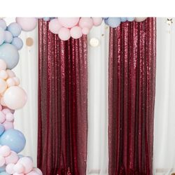 Burgundy Sequin Backdrop Curtain, 2PCS 2FTx8FT Glitter Backdrop Curtain for Parties