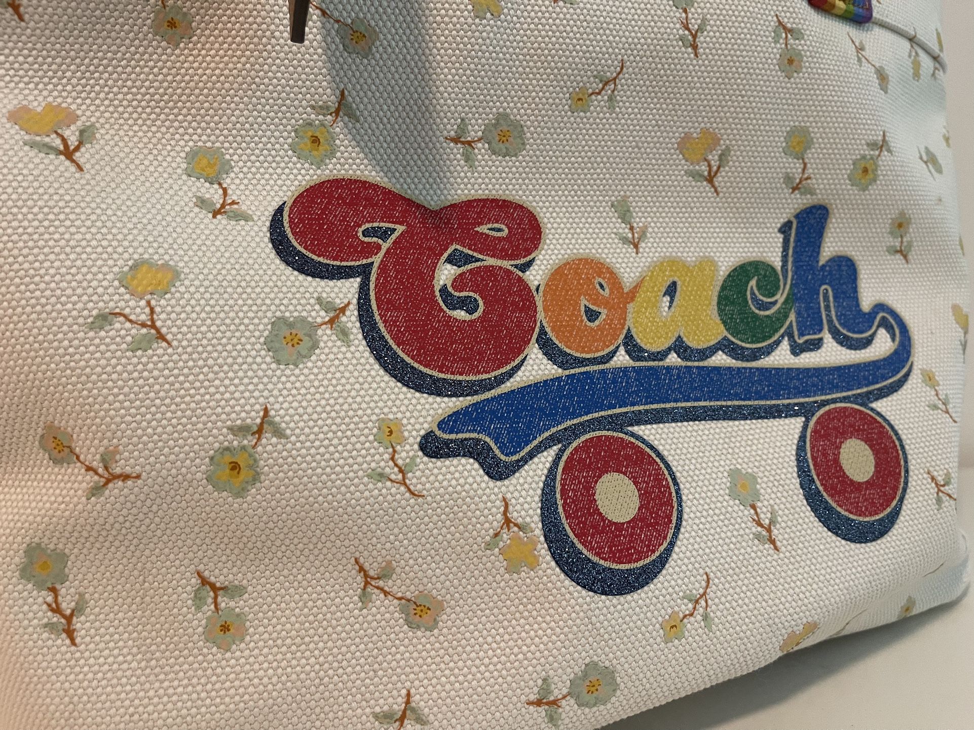 Coach C4099 Canvas Pride Roller Skate Tote Bag Beige NEW