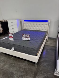 New queen bed frame with mattress