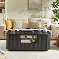 46.5 Inch Black Modern Oval Coffee Table with Storage