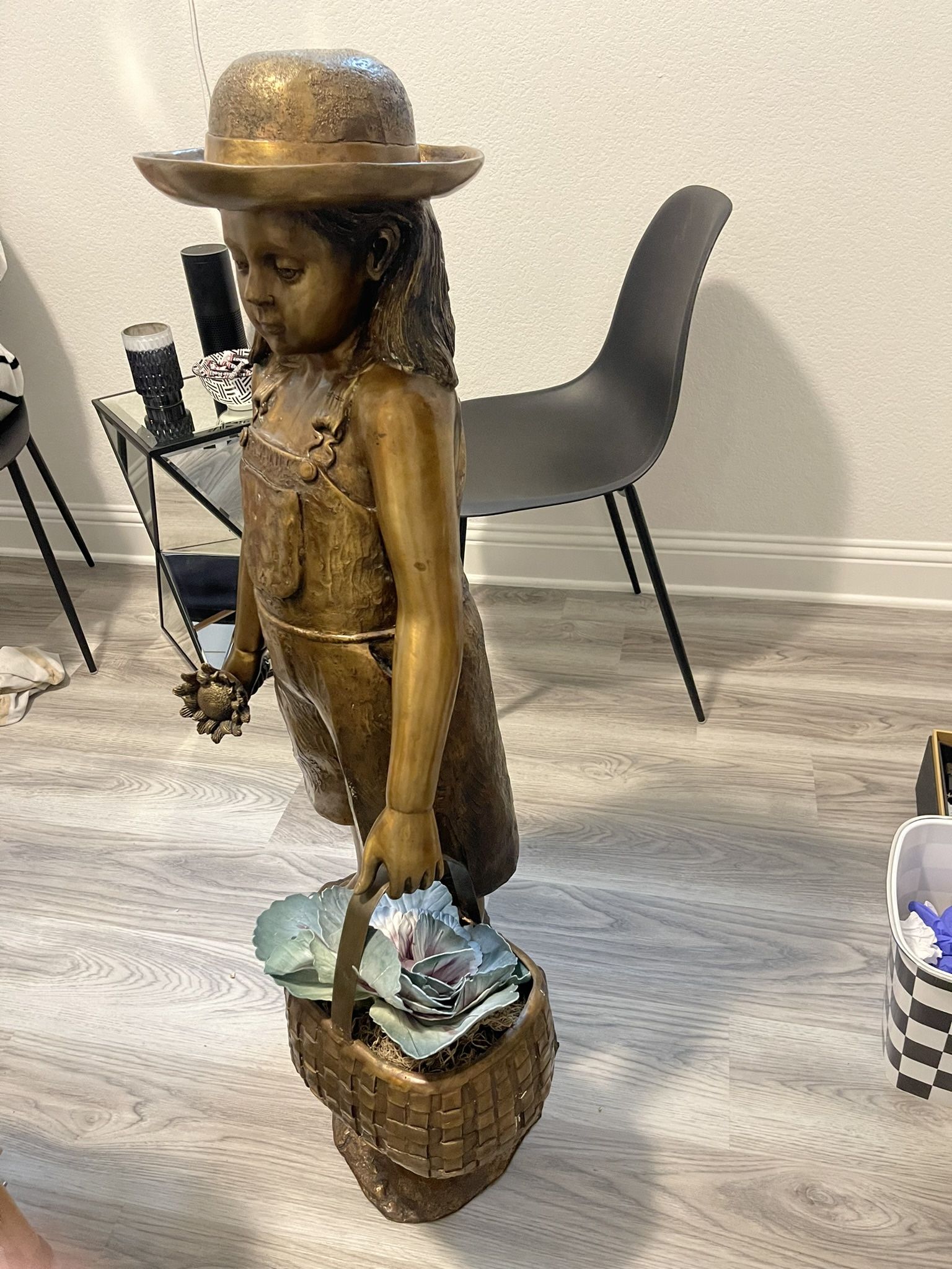 Bronze Statue - Little Girl Holding A Basket $700