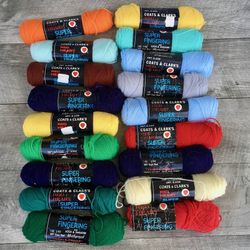 Large Lot 18 Vintage Coats Clarks Super Fingering Wool Yarn