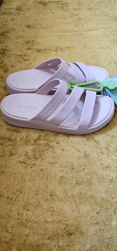 W8 New Womens CROCS GETAWAY STRAPPY SLIDE Pink  209587-6UR US