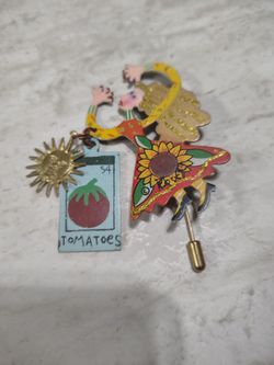 Rossi flying Lady stick pin brooch with tomatoes vintage