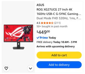 ASUS ROG XG27UCG 27 Inch 4K 160Hz USB-C G-SYNC Gaming Monitor