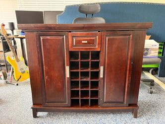 Dark Wood Wine Cabinet with Storage