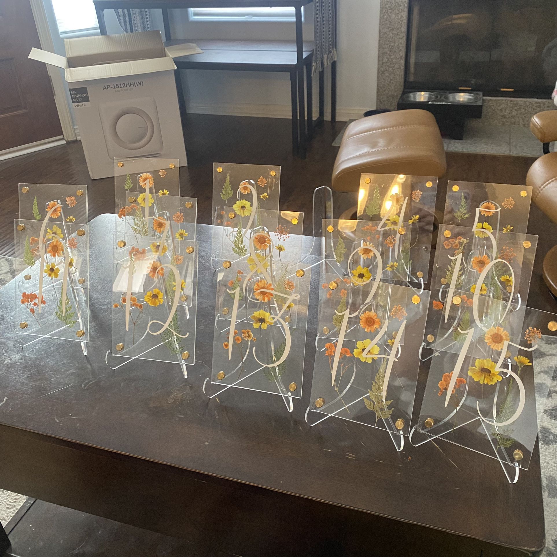 Pressed Floral Table Numbers With Stands Set Of 15