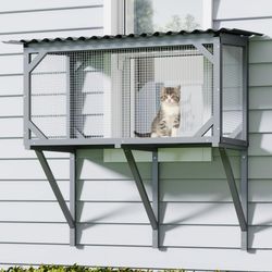  Cat Window Perch House, Outdoor Catio Furniture Window Box, All Weather Use Cat Window Hammock for Napping, Overlooking