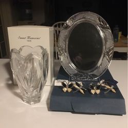 Crystal Heart Vase And Picture Frames Napkin Rings 