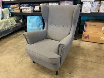 IKEA Strandmon Grey Wingback Armchair with Black Tapered Legs