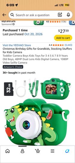 Christmas Birthday Gifts for Grandkids, Stocking Stuffers for Kids Camera Toddler Camera Boys Kids Toys for 3 4 5 6 7 8 9 Years Old Boys, 48MP Dual Le