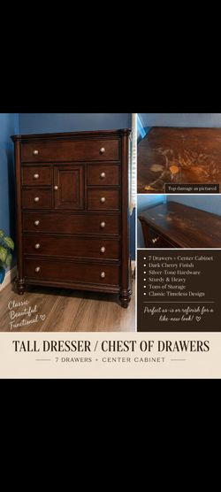 Tall Dresser Chest of Drawers Dark Cherry