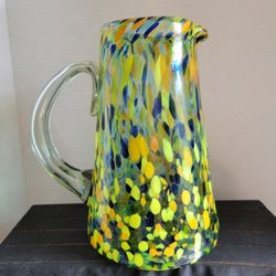 Amici Home Mexican Recycled Handblown Glassware Carnaval Pitcher 80 oz