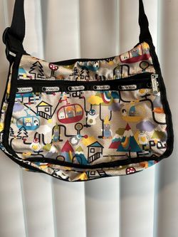 LeSportSac Small Crossbody Penguin and Gondola Beige Print Purse