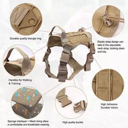 Tactical Dog Harness With Bungee Leash XL Beige 