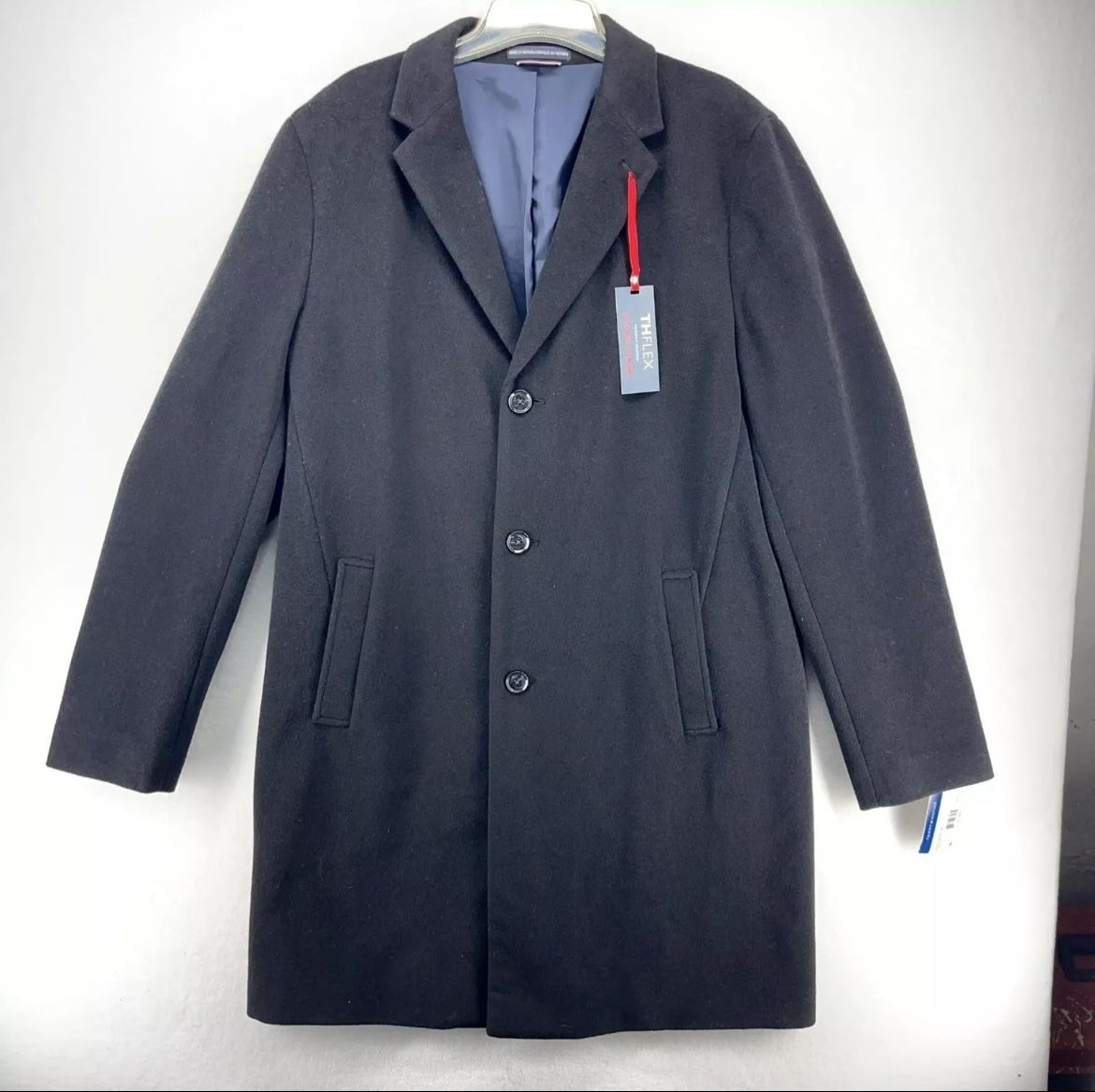Tommy Hilfiger THFLEX Addison Peacoat in Black Mens Size 42L NEW