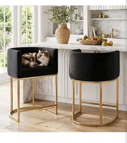 Modern Counter Height Velvet Fabric Upholstered Counter Stools , Black