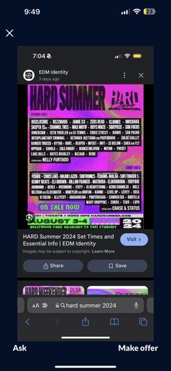 2 Day Hard Summer VIP ticket